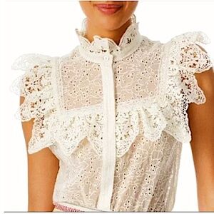 Alice + Olivia Marian Eyelet & Ruffle Blouse off white